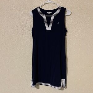 Nautica Navy Blue Sleeveless Dress with White Stripes